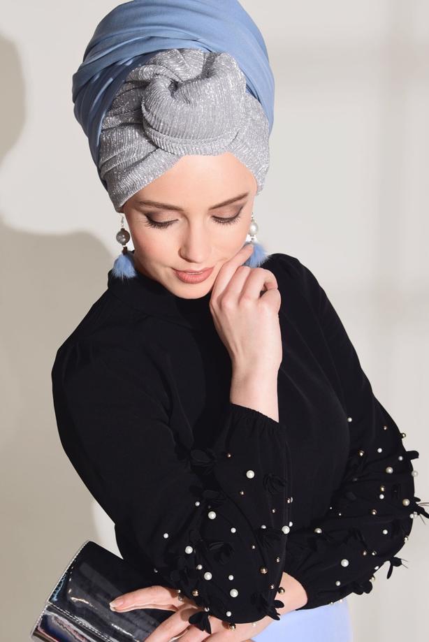 Tesettür giyim  T 7907 Armalin- Boncuk İşlemeli Erkek Yaka Bluz - TRENDTESETTÜR