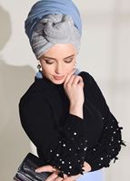 Tesettür giyim SİYAH T 7907 Armalin- Boncuk İşlemeli Erkek Yaka Bluz