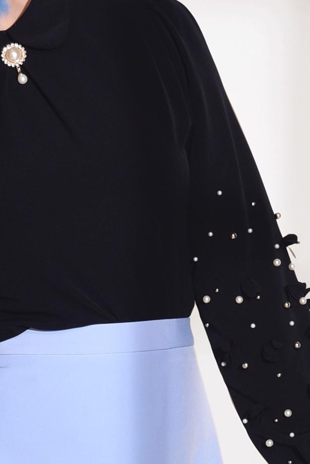 Tesettür giyim  T 7907 Armalin- Boncuk İşlemeli Erkek Yaka Bluz - TRENDTESETTÜR