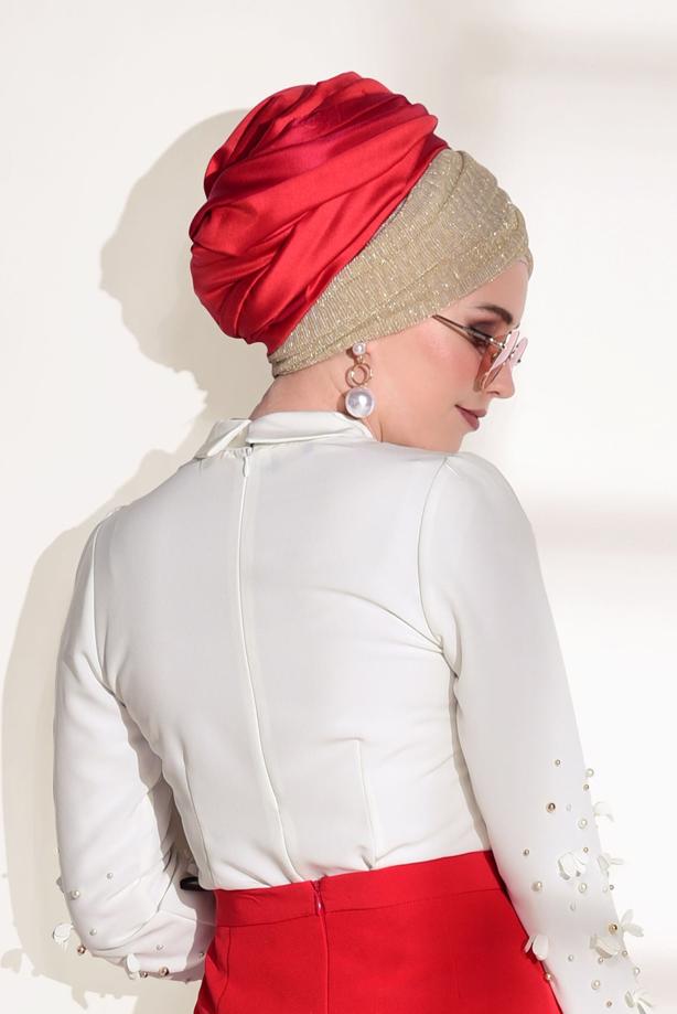 Tesettür giyim  T 7907 Armalin- Boncuk İşlemeli Erkek Yaka Bluz - TRENDTESETTÜR