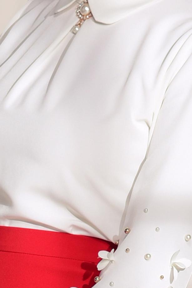 Tesettür giyim  T 7907 Armalin- Boncuk İşlemeli Erkek Yaka Bluz - TRENDTESETTÜR