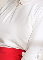 Tesettür giyim KREM T 7907 Armalin- Boncuk İşlemeli Erkek Yaka Bluz