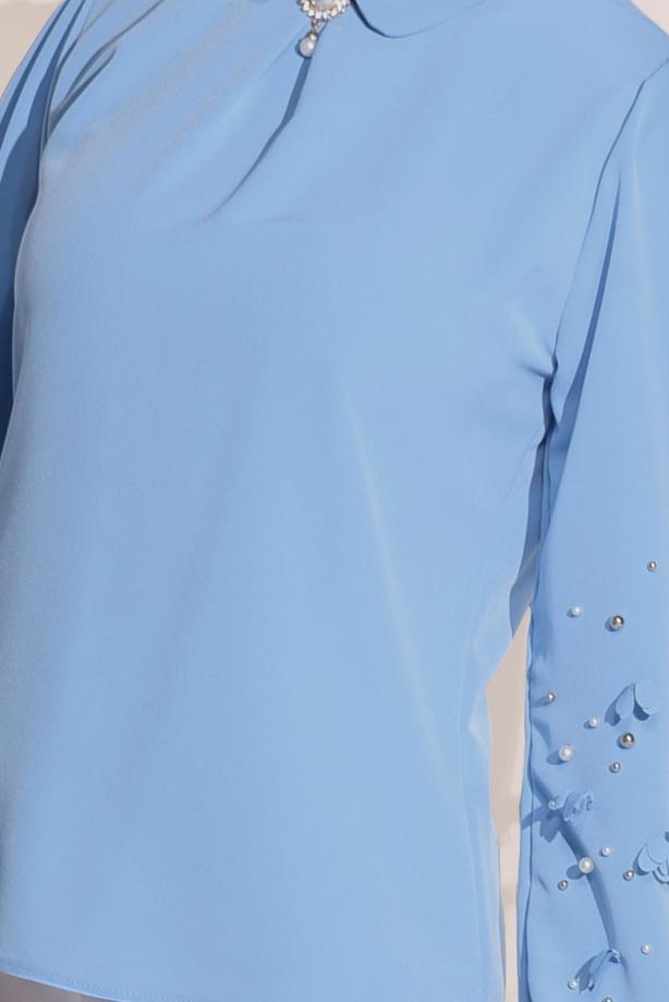 Tesettür giyim  T 7907 Armalin- Boncuk İşlemeli Erkek Yaka Bluz - TRENDTESETTÜR