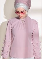Tesettür giyim PUDRA T 7907 Armalin- Boncuk İşlemeli Erkek Yaka Bluz