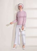 Tesettür giyim PUDRA T 7907 Armalin- Boncuk İşlemeli Erkek Yaka Bluz