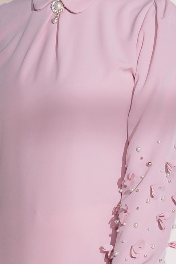 Tesettür giyim  T 7907 Armalin- Boncuk İşlemeli Erkek Yaka Bluz - TRENDTESETTÜR