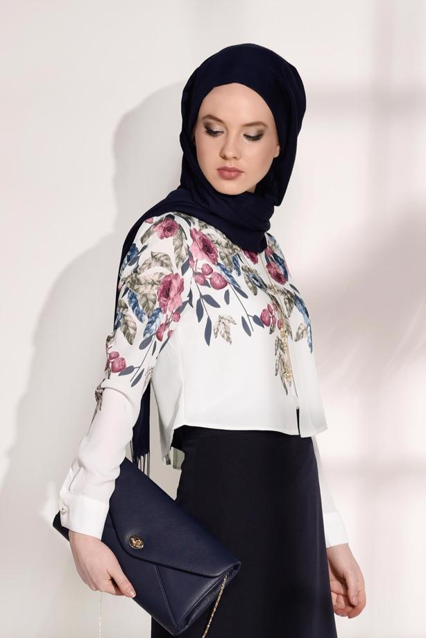Tesettür giyim  T 8094 Armalin-Çiçek Desenli Bluz - TRENDTESETTÜR