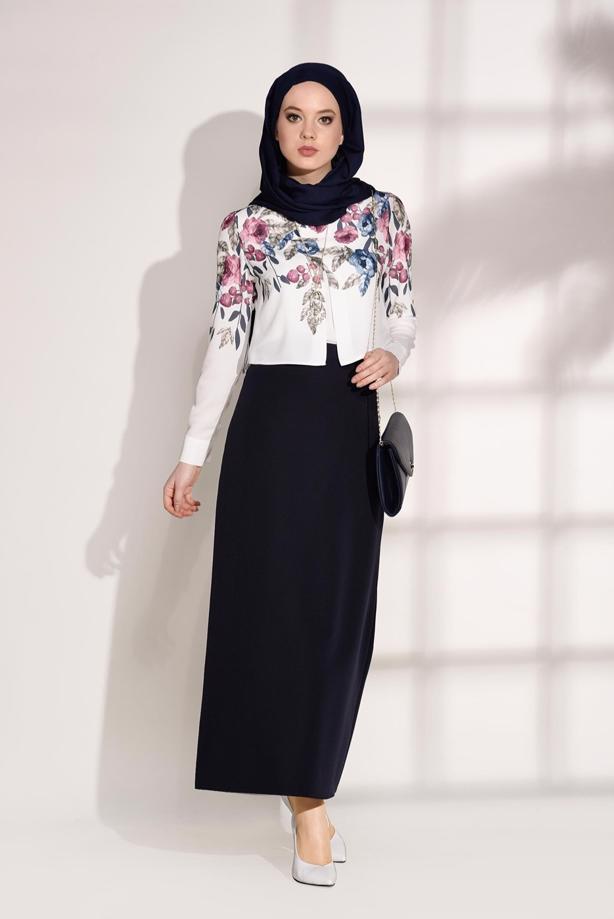 Tesettür giyim  T 8094 Armalin-Çiçek Desenli Bluz - TRENDTESETTÜR