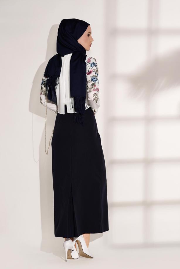 Tesettür giyim  T 8094 Armalin-Çiçek Desenli Bluz - TRENDTESETTÜR