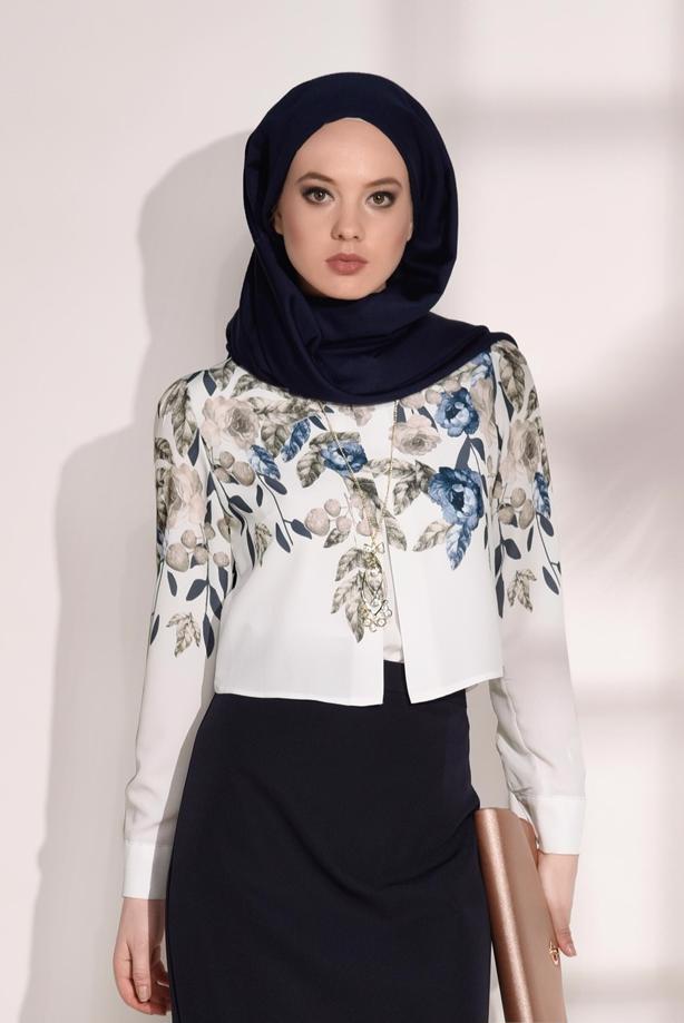 Tesettür giyim  T 8094 Armalin-Çiçek Desenli Bluz - TRENDTESETTÜR