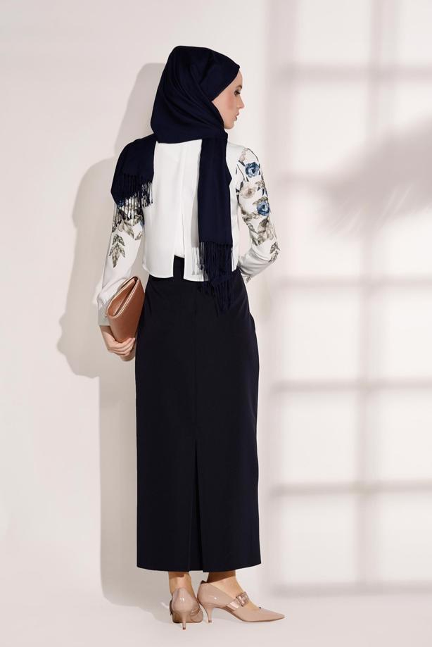 Tesettür giyim  T 8094 Armalin-Çiçek Desenli Bluz - TRENDTESETTÜR