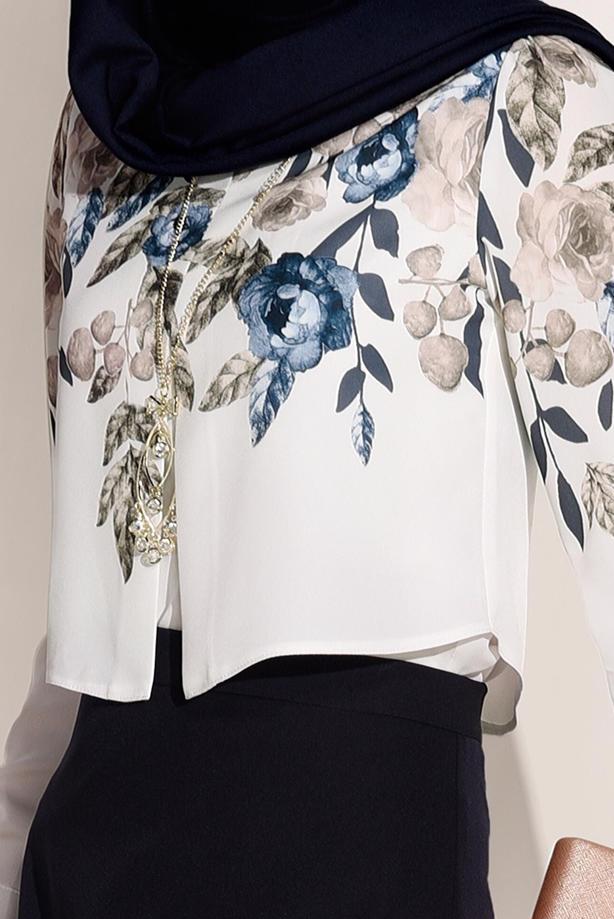 Tesettür giyim  T 8094 Armalin-Çiçek Desenli Bluz - TRENDTESETTÜR