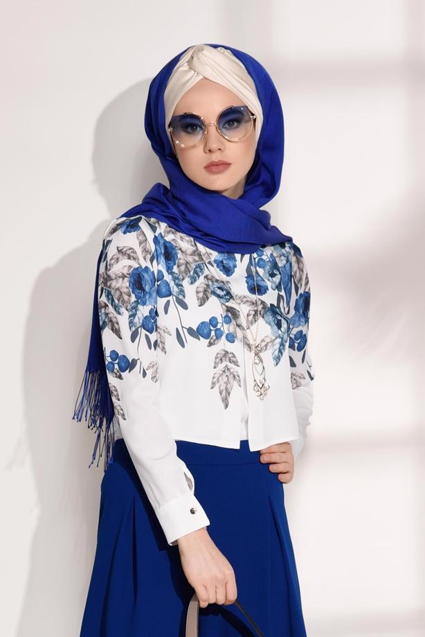 Tesettür giyim  T 8094 Armalin-Çiçek Desenli Bluz - TRENDTESETTÜR