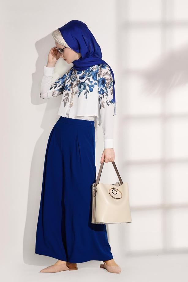 Tesettür giyim  T 8094 Armalin-Çiçek Desenli Bluz - TRENDTESETTÜR