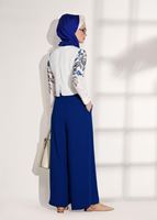 Tesettür giyim KREM T 8094 Armalin-Çiçek Desenli Bluz