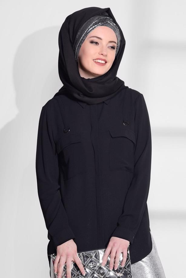 Vêtements hijab  POCKET DETAIL BLOUSE 8202  - TRENDTESETTÜR