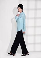 Vêtements hijab BLEU CHEMISIER DÉTAIL POCHE 8202
