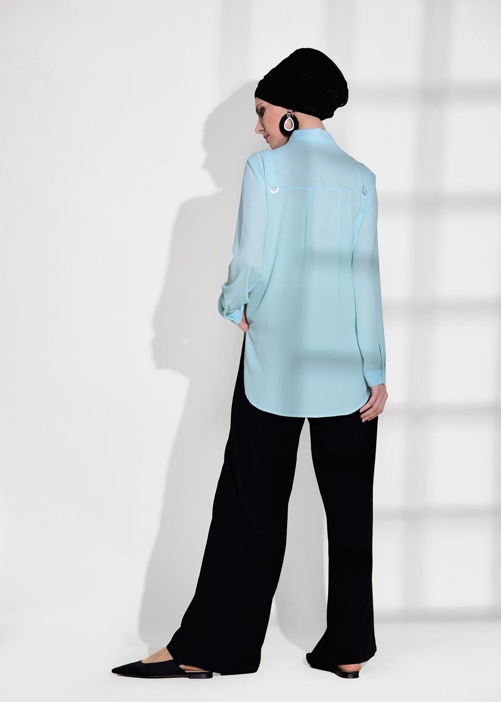 Vêtements hijab BLEU CHEMISIER DÉTAIL POCHE 8202