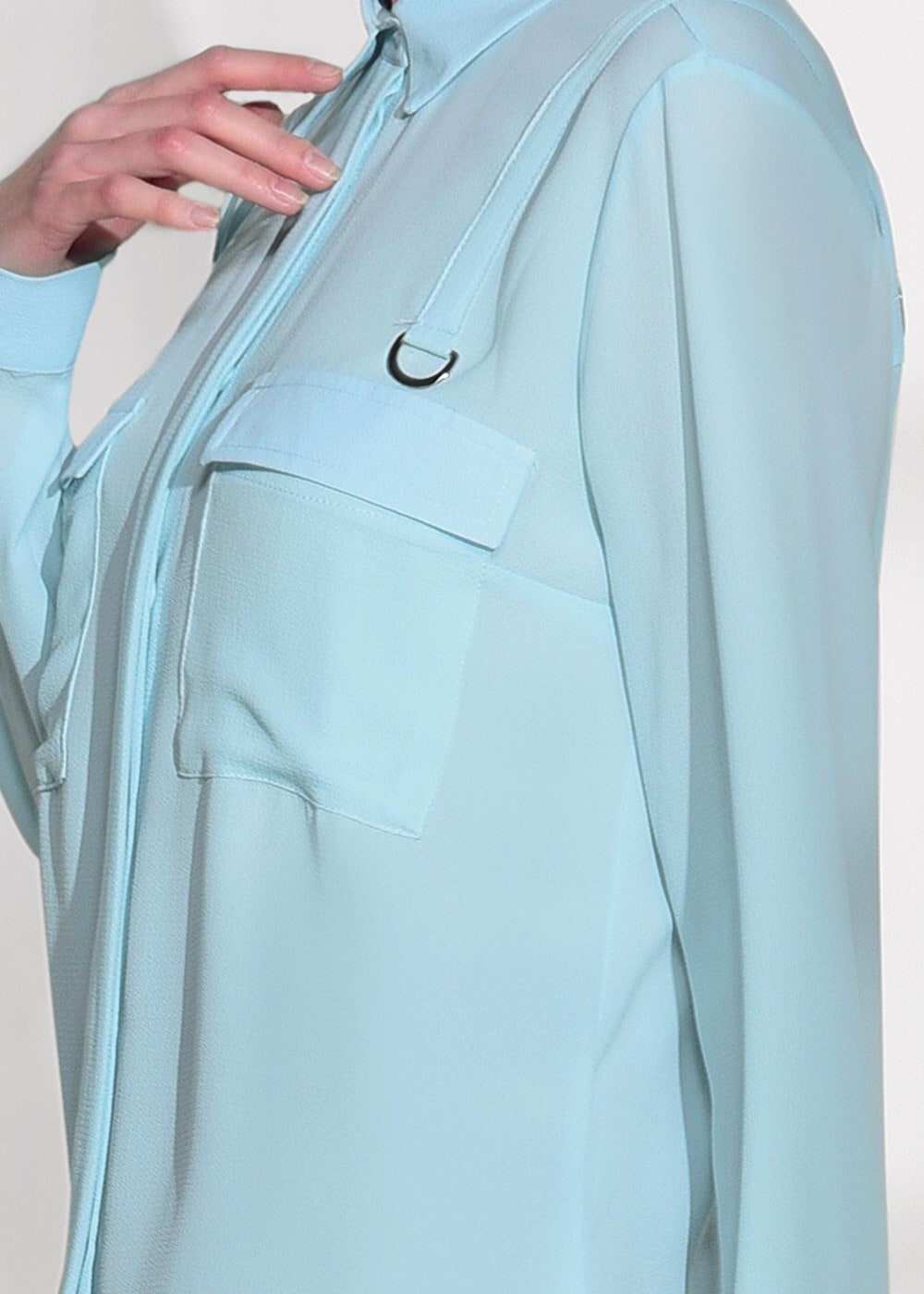 Vêtements hijab BLEU CHEMISIER DÉTAIL POCHE 8202