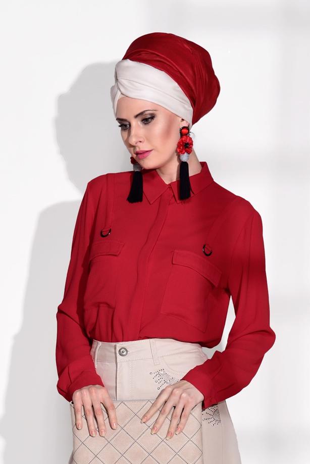 Vêtements hijab  POCKET DETAIL BLOUSE 8202  - TRENDTESETTÜR