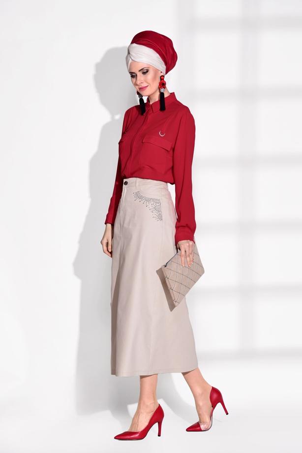 Vêtements hijab  POCKET DETAIL BLOUSE 8202  - TRENDTESETTÜR