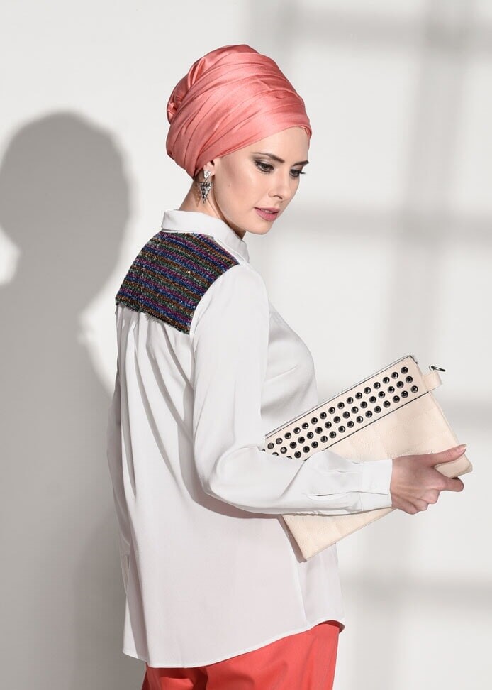 Hijab clothing CREAM SEQUIN DETAIL TUNIC 8402 