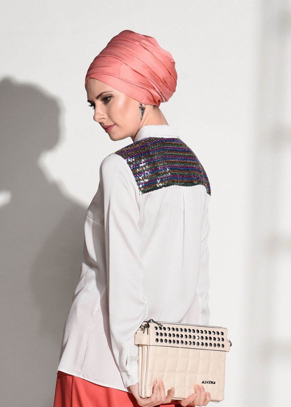 Hijab clothing CREAM SEQUIN DETAIL TUNIC 8402 