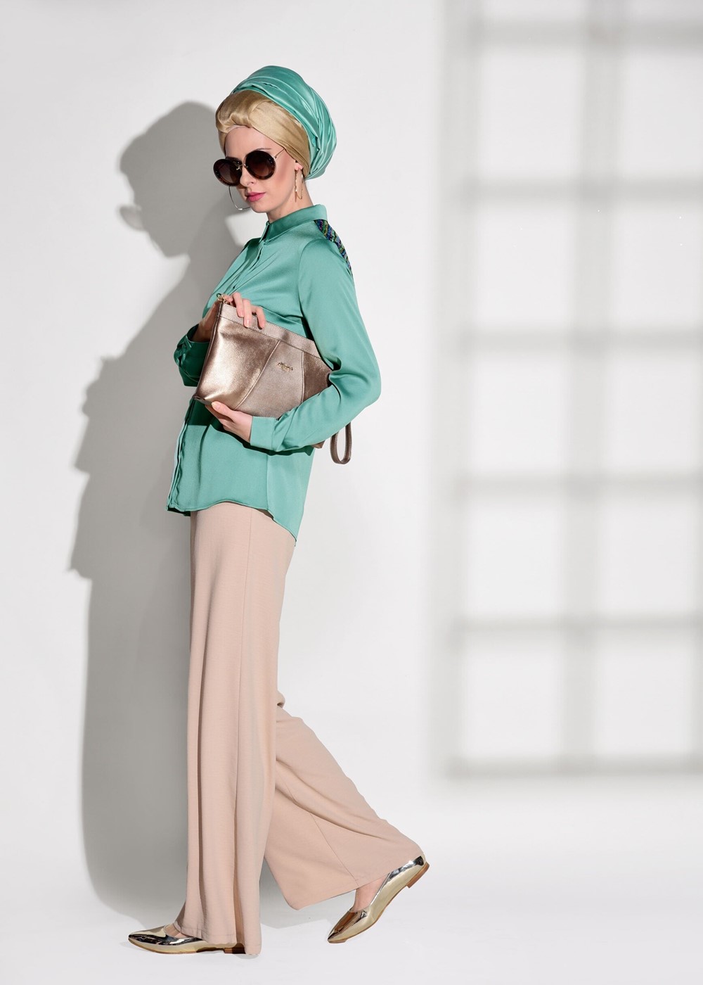 Vêtements hijab VERT TUNIQUE DÉTAIL PAILLETTE 8402