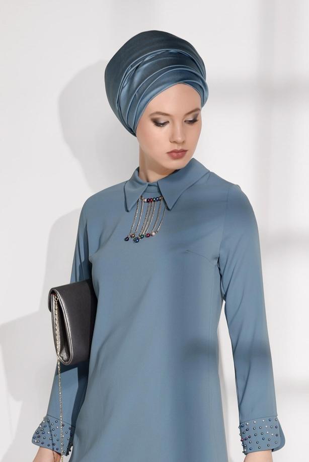 Tesettür giyim  MANŞETLERİ BONCUK DETAYLI TUNİK 8707  - TRENDTESETTÜR
