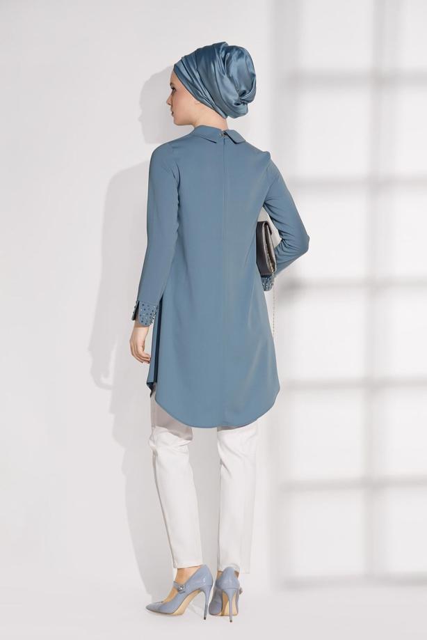 Tesettür giyim  MANŞETLERİ BONCUK DETAYLI TUNİK 8707  - TRENDTESETTÜR