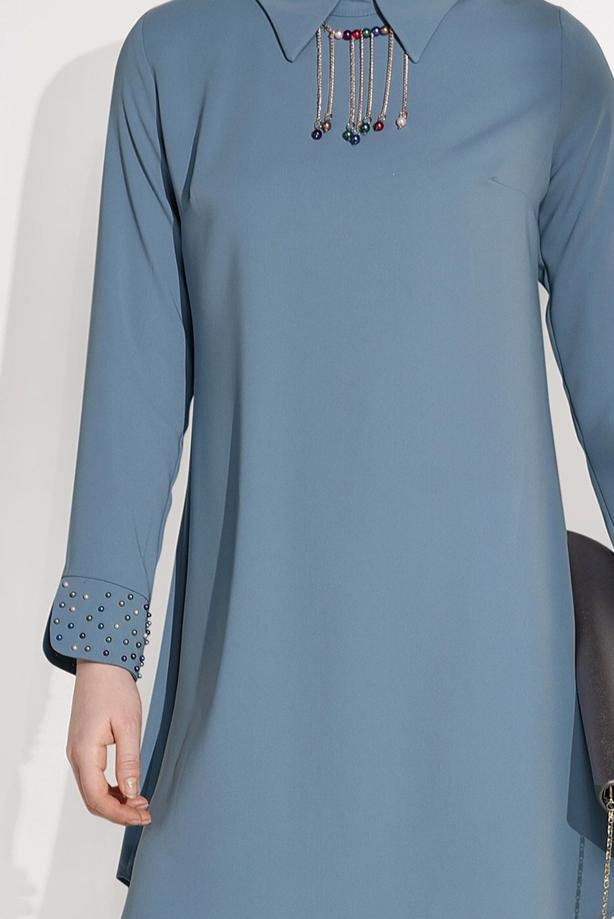 Tesettür giyim  MANŞETLERİ BONCUK DETAYLI TUNİK 8707  - TRENDTESETTÜR