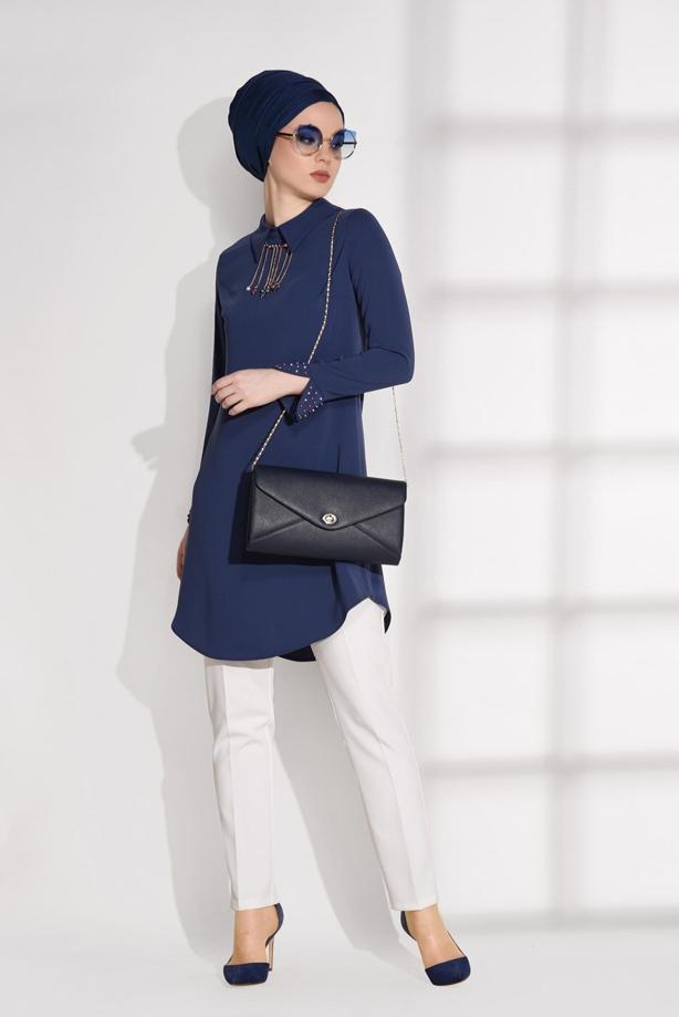 Tesettür giyim  MANŞETLERİ BONCUK DETAYLI TUNİK 8707  - TRENDTESETTÜR