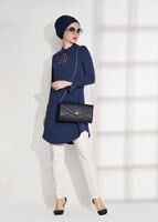 Tesettür giyim LACİVERT MANŞETLERİ BONCUK DETAYLI TUNİK 8707 