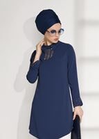 Tesettür giyim LACİVERT MANŞETLERİ BONCUK DETAYLI TUNİK 8707 