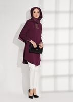 Tesettür giyim MOR MANŞETLERİ BONCUK DETAYLI TUNİK 8707 