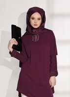 Tesettür giyim MOR MANŞETLERİ BONCUK DETAYLI TUNİK 8707 