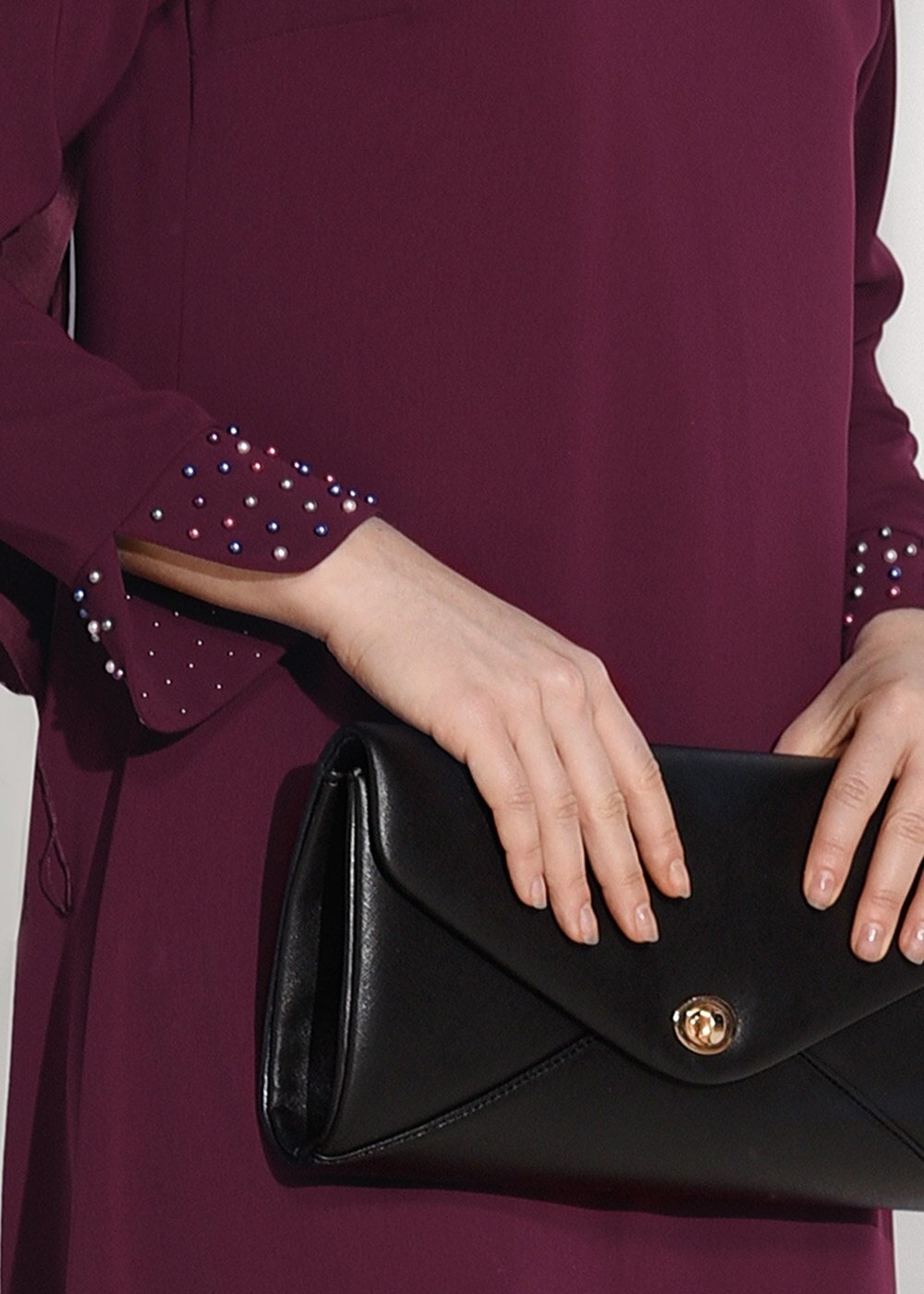 Tesettür giyim MOR MANŞETLERİ BONCUK DETAYLI TUNİK 8707 