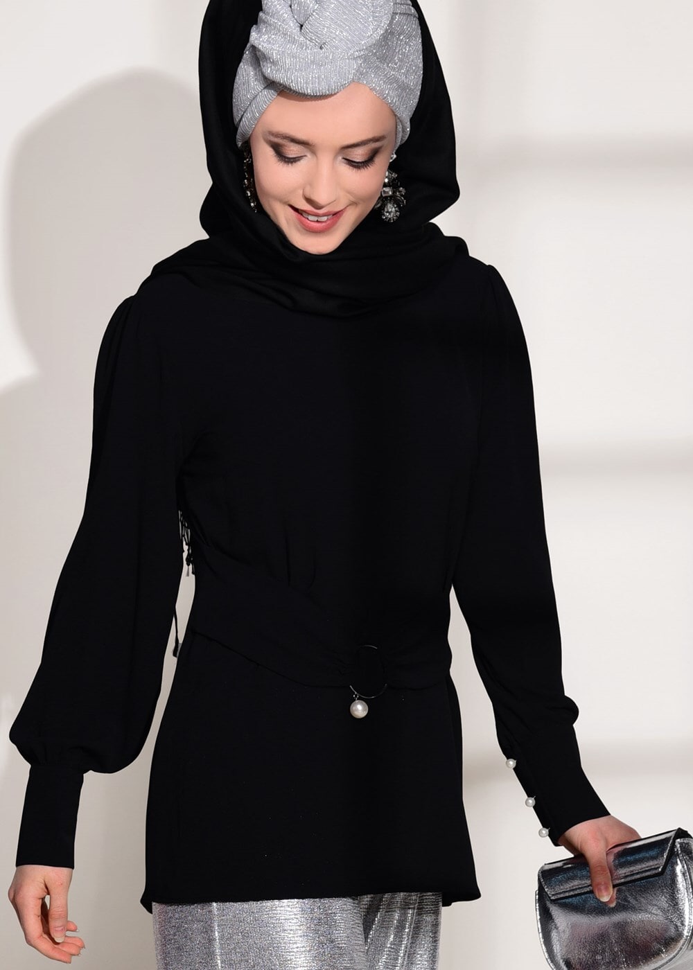 Vêtements hijab NOIR CHEMISIER À DÉTAILS CEINTURE 9001
