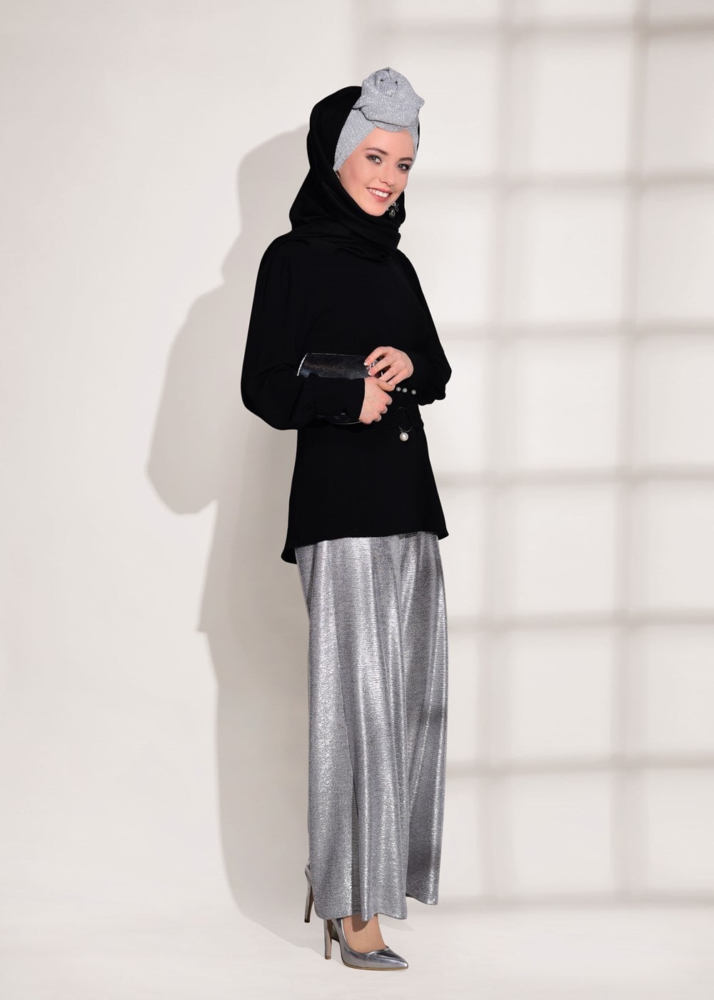 Vêtements hijab NOIR CHEMISIER À DÉTAILS CEINTURE 9001