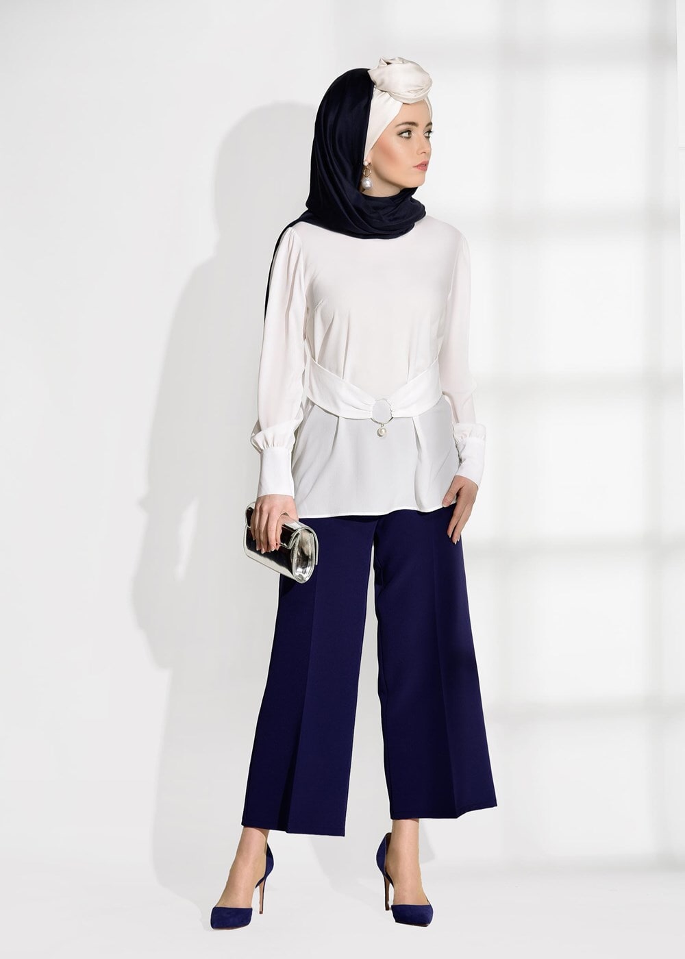 Hijab clothing CREAM BELT DETAIL BLOUSE 9001 