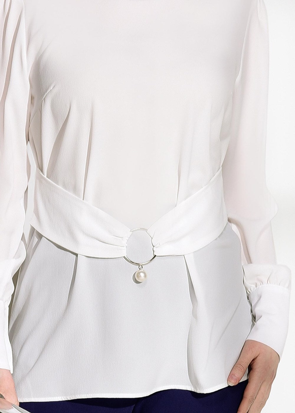 Vêtements hijab CRÈME CHEMISIER À DÉTAILS CEINTURE 9001