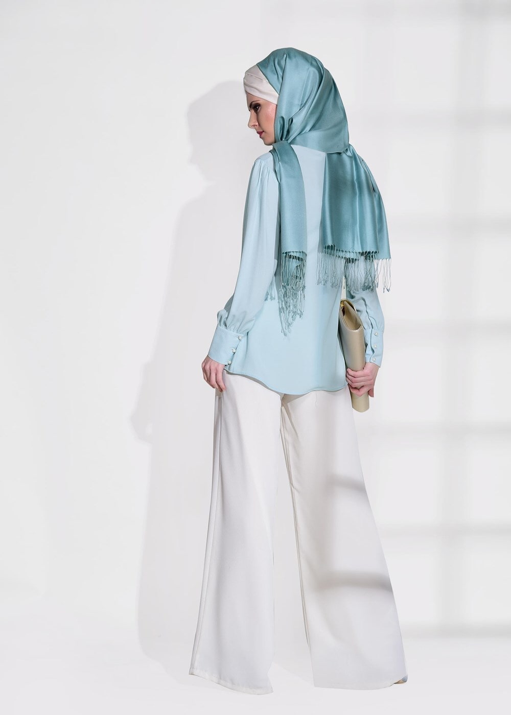 Vêtements hijab BLEU CHEMISIER À DÉTAILS CEINTURE 9001