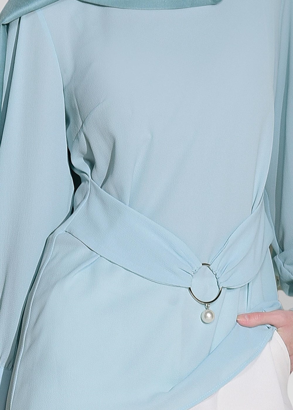 Vêtements hijab BLEU CHEMISIER À DÉTAILS CEINTURE 9001