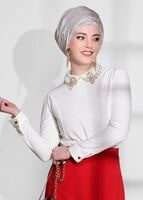 Tesettür giyim KREM YAKASI İŞLEMELİ BLUZ 9507 