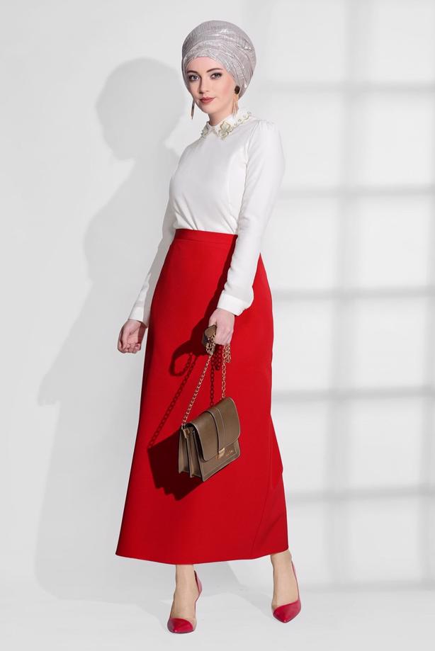 Tesettür giyim  YAKASI İŞLEMELİ BLUZ 9507  - TRENDTESETTÜR