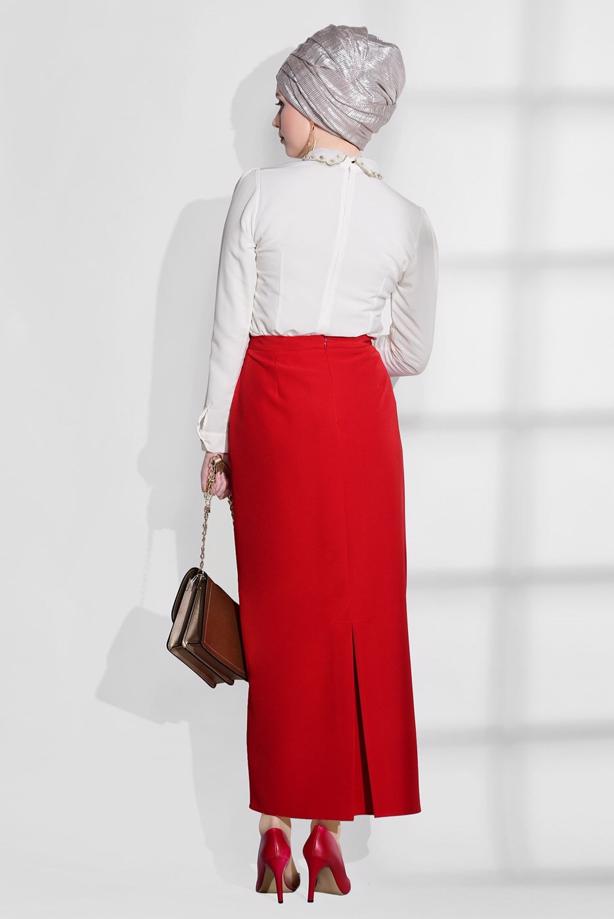 Tesettür giyim  YAKASI İŞLEMELİ BLUZ 9507  - TRENDTESETTÜR