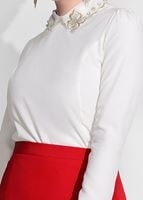 Tesettür giyim KREM YAKASI İŞLEMELİ BLUZ 9507 