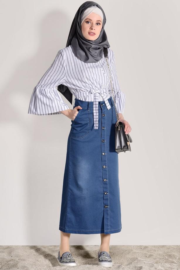 Vêtements hijab  STRIPE DETAIL BLOUSE 500082-2 - TRENDTESETTÜR