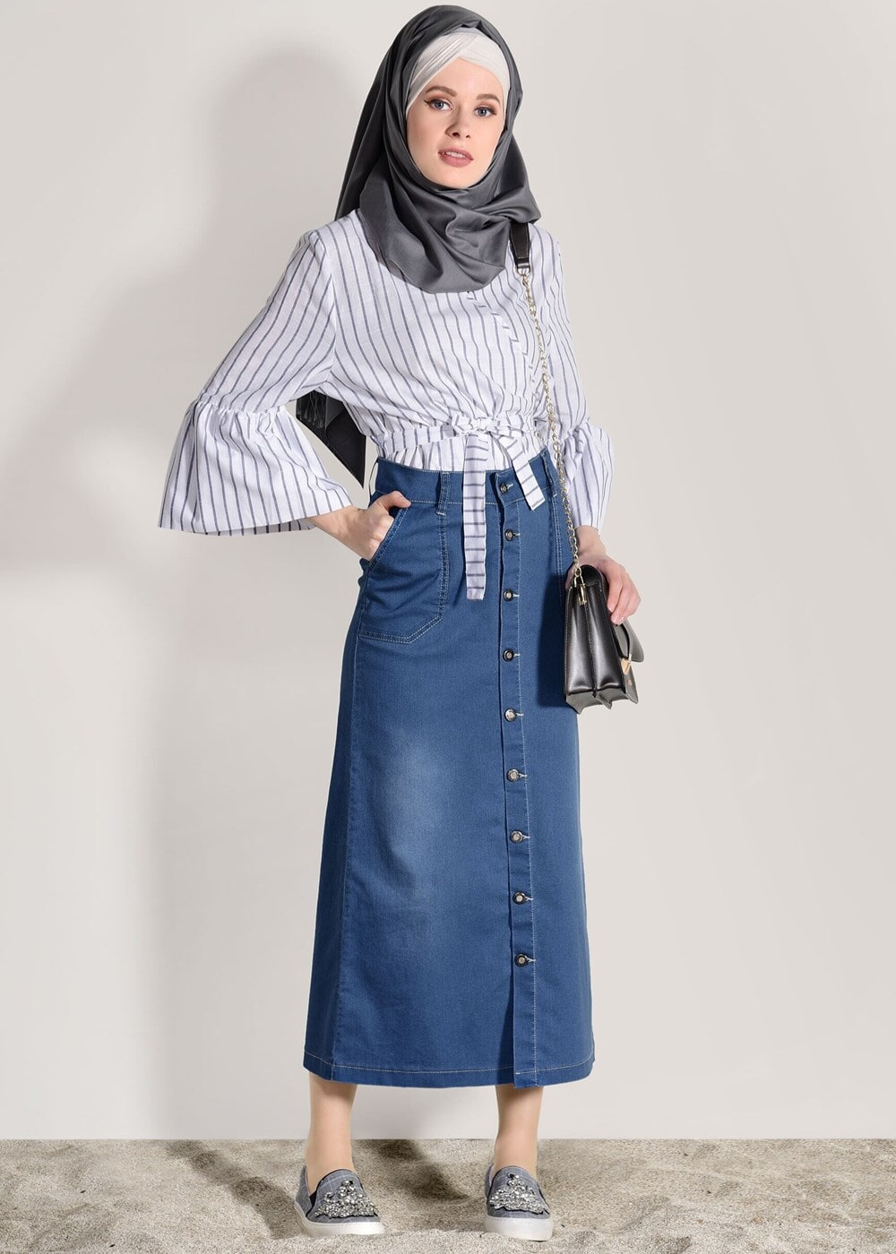 Vêtements hijab CRÈME CHEMISIER À RAYURES 500082-2