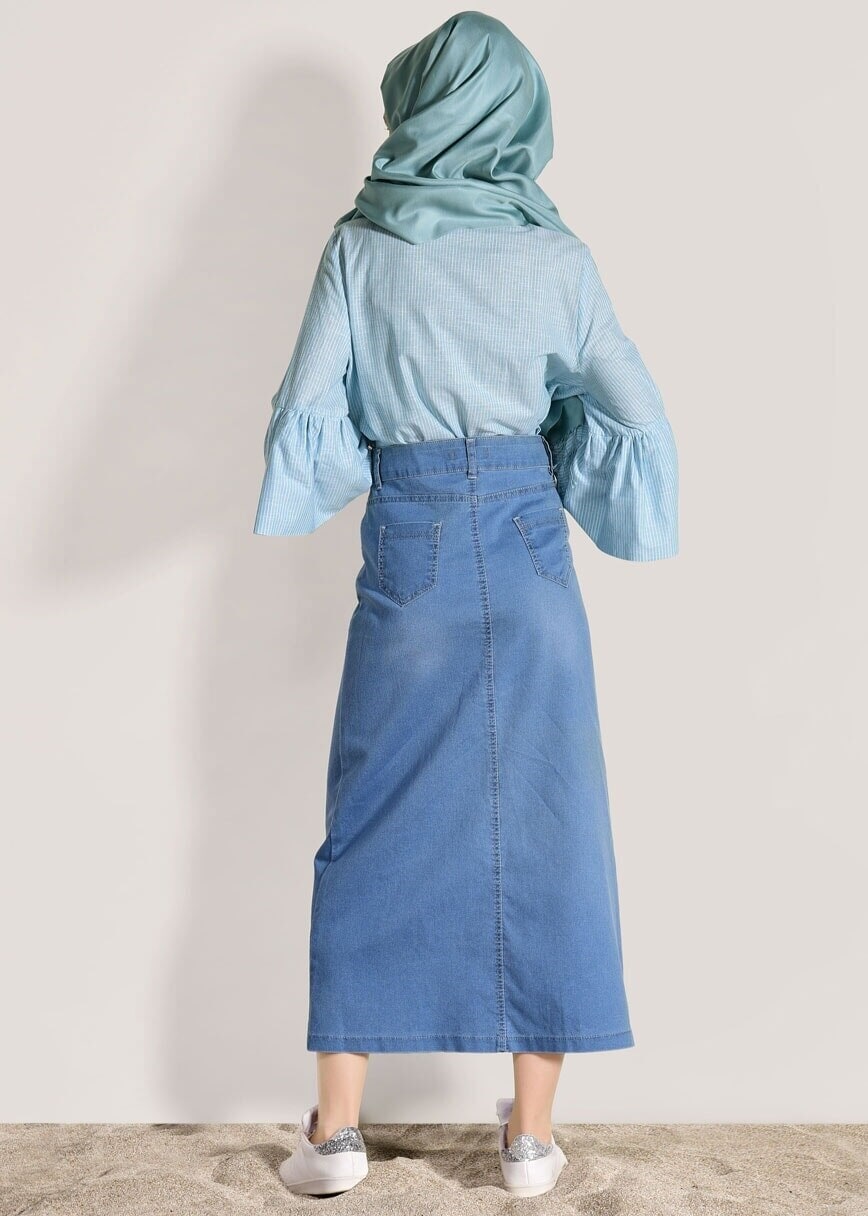 Hijab clothing BLUE STRIPE DETAIL BLOUSE 500082 